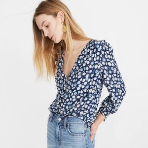 Madewell Floral Button Down Tie Long Sleeve Blouse